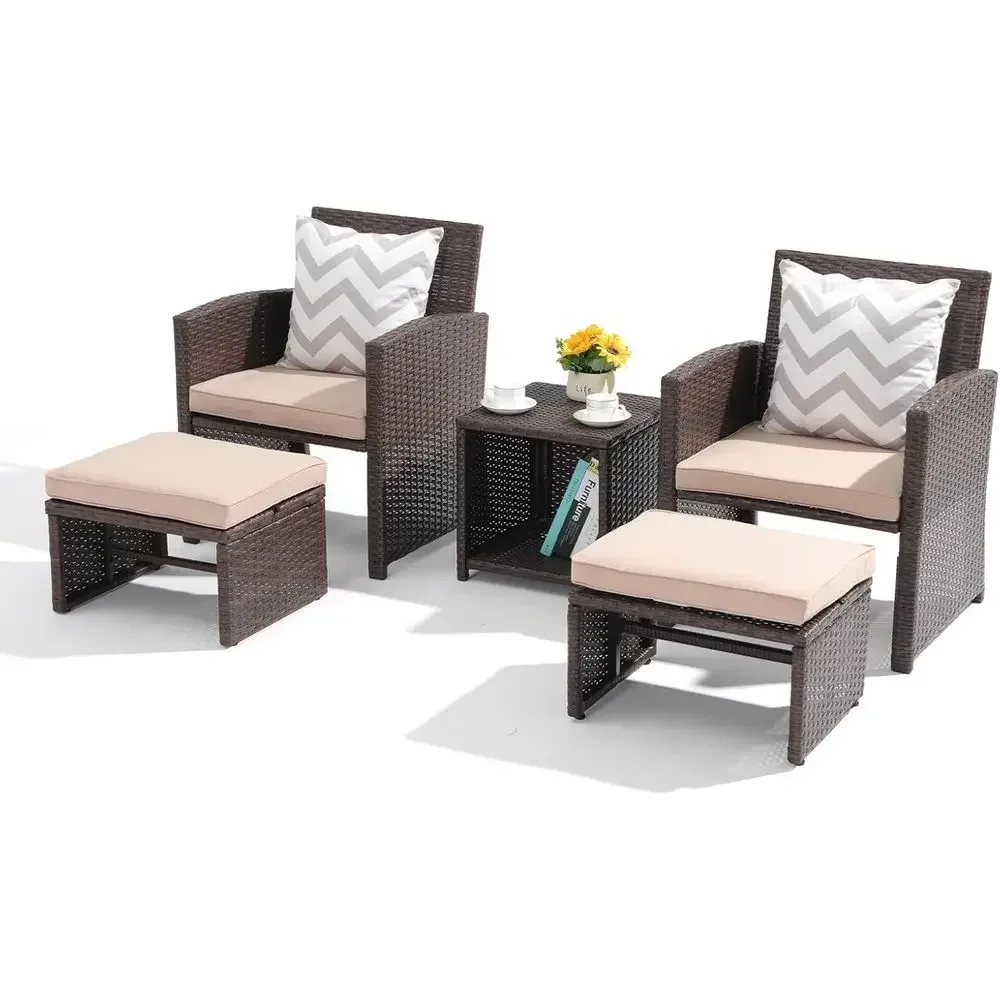 Outdoor Furniture With Storage For Cushions - 5-delige tuinmeubelset met kussens, bruine rieten