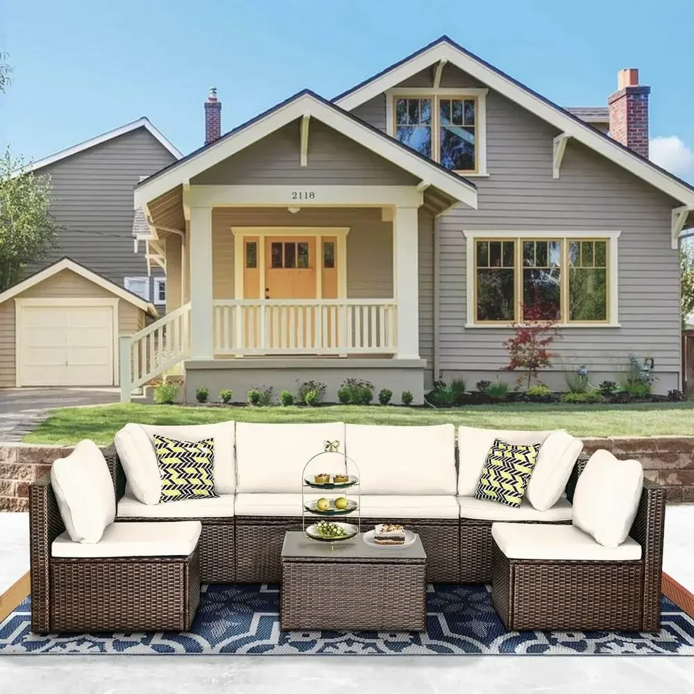 Outdoor Furniture Ofo - 7-delige rieten sectionele terrasmeubelset voor buiten