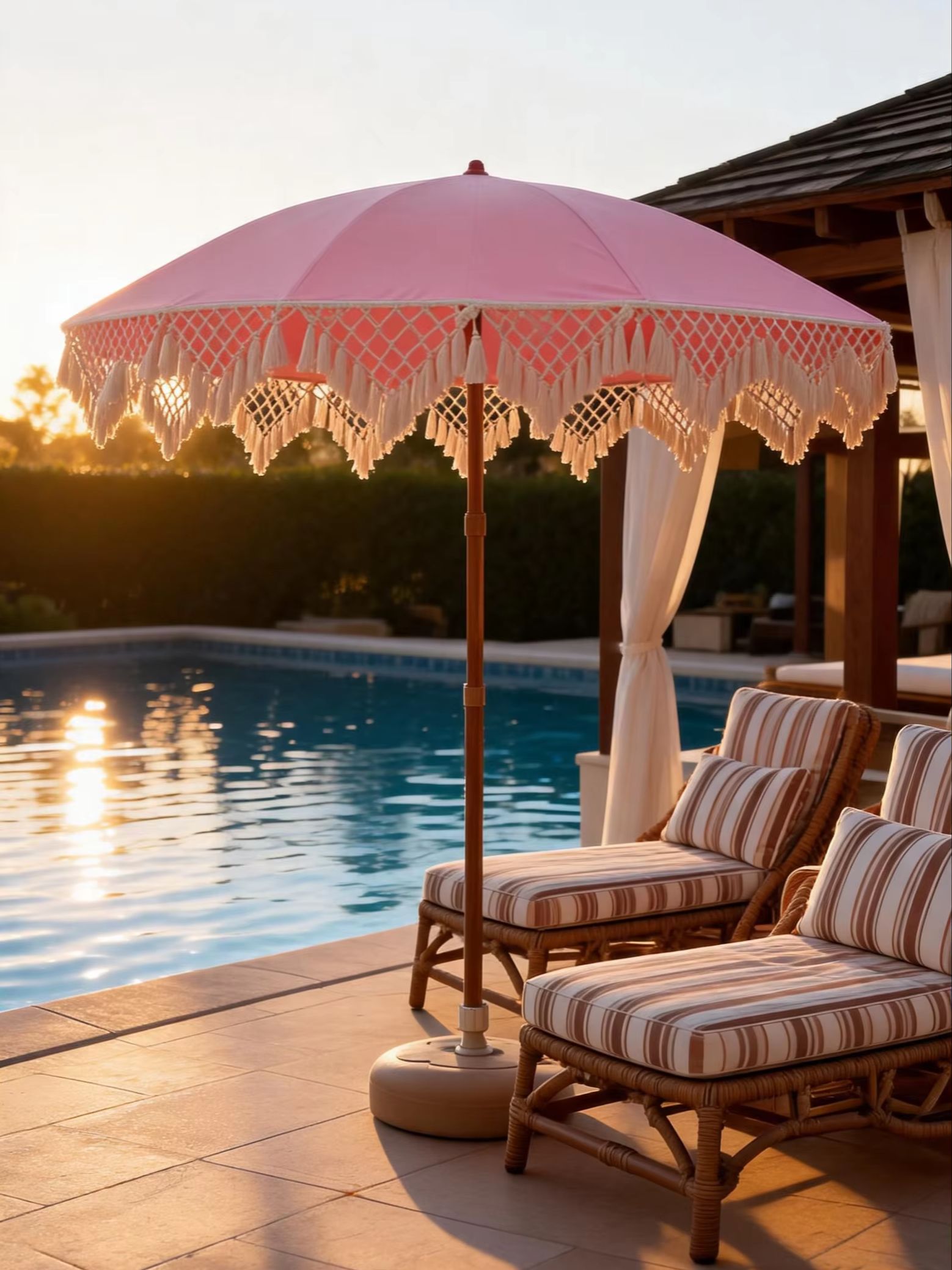 Outdoor Furniture With Umbrella - Witte parasol in Boheemse stijl voor