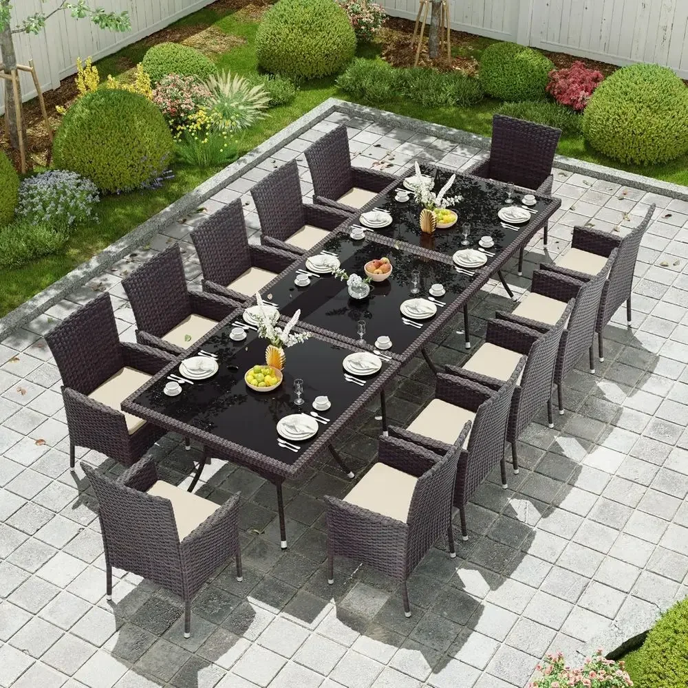 Outdoor Furniture Lounge Set - 15-delige tuinmeubelset met rotan meubilair, vierkante