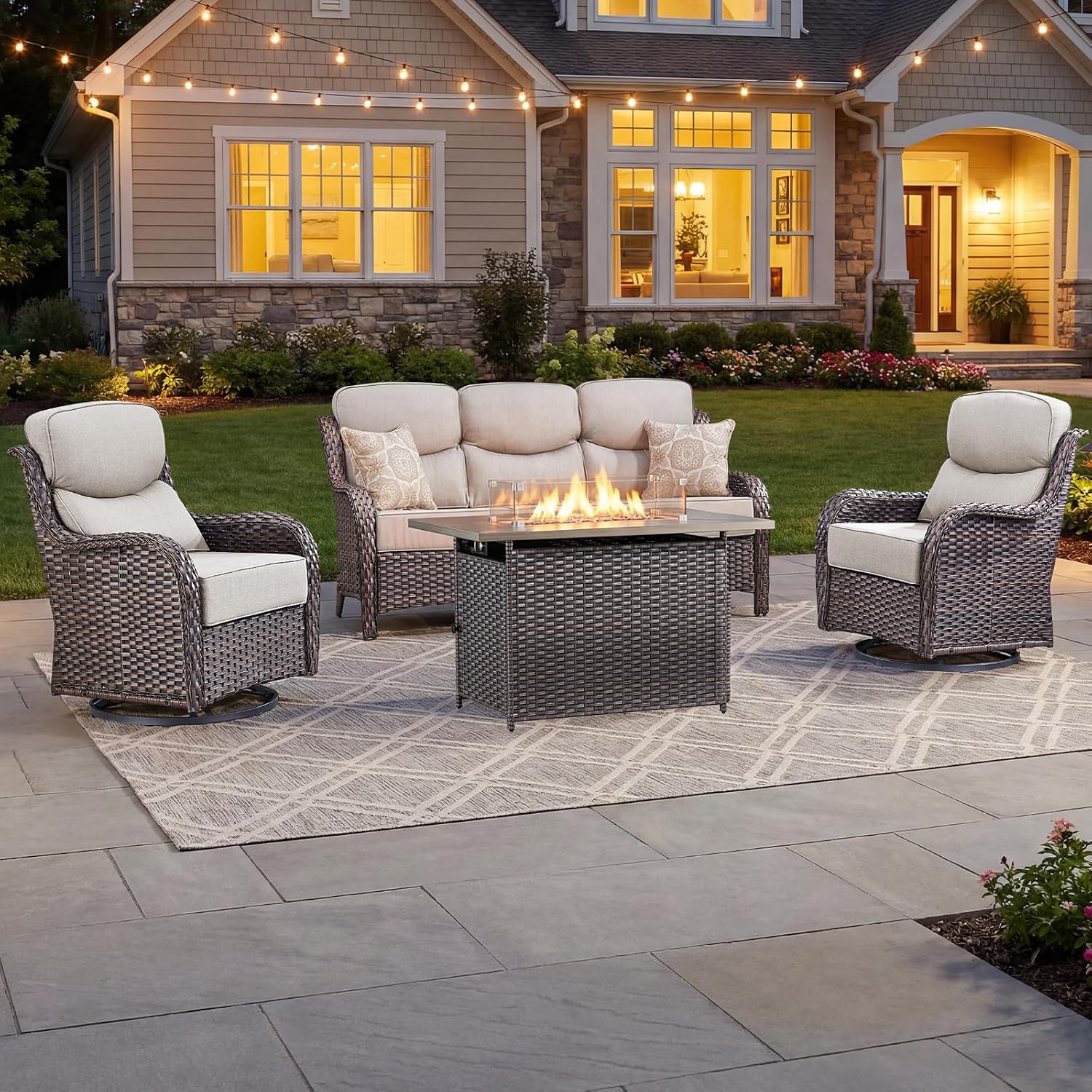 Outdoor Furniture With Fire Pit Table - Luxe tuinmeubelset met 15 cm dikke