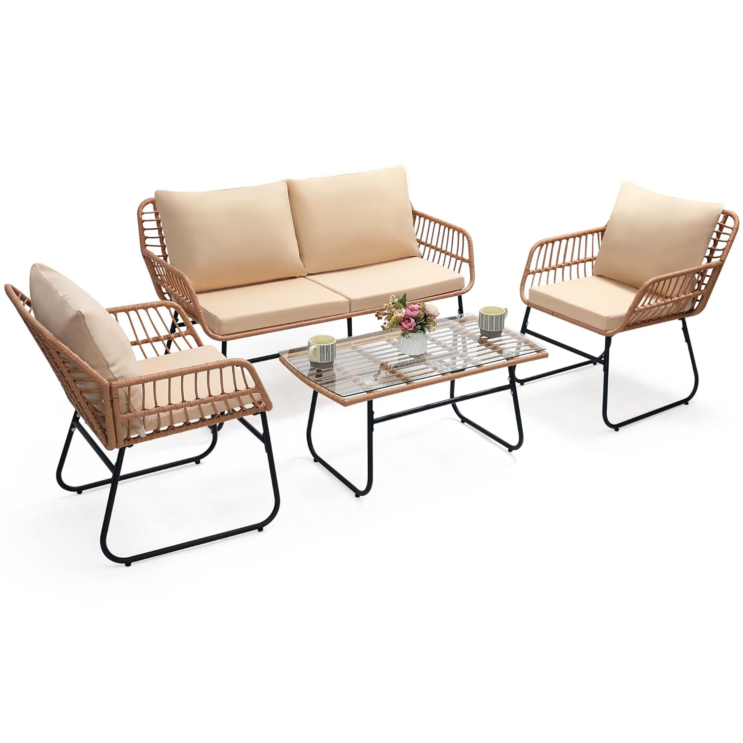 Outdoor Furniture Ofo - o*-4-delige Patio Bistro tuinmeubelset, rieten bank,