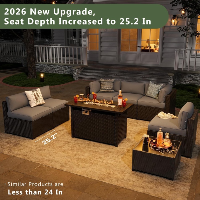 Outdoor Furniture With Fire Pit Table - Aoxun 8-delige tuinmeubelset met 44” vuurtafel,