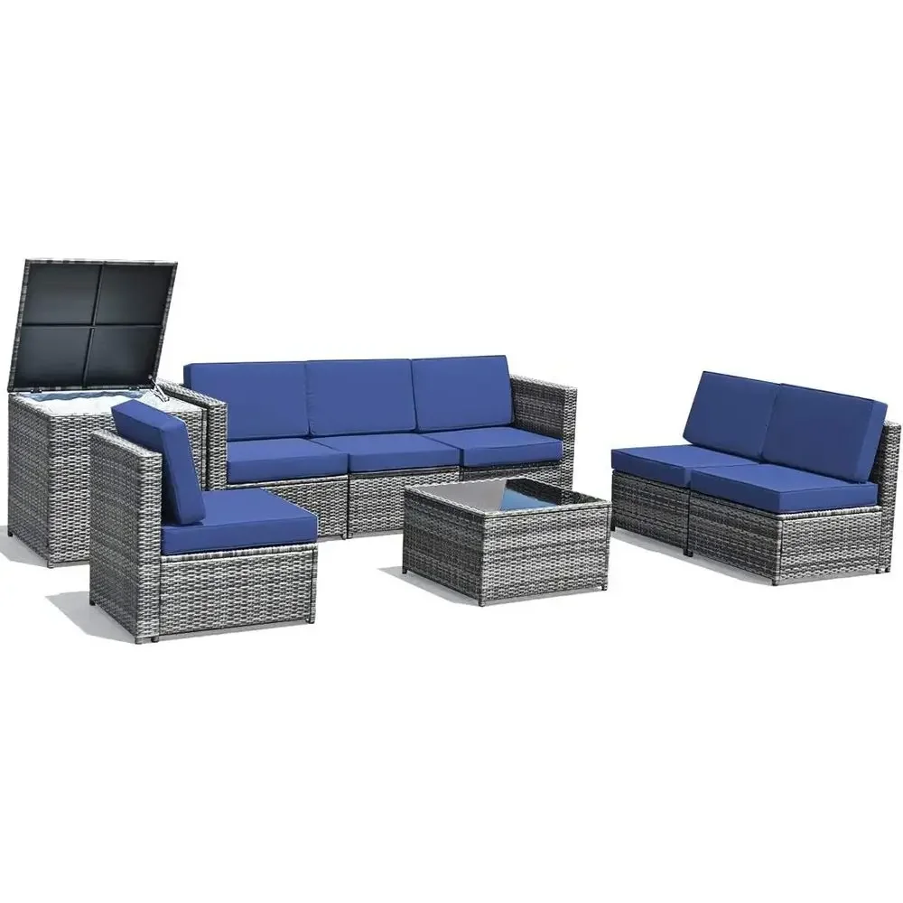 Outdoor Furniture With Storage For Cushions - 8-delige tuinmeubelset van PE-rattan met opbergruimte,