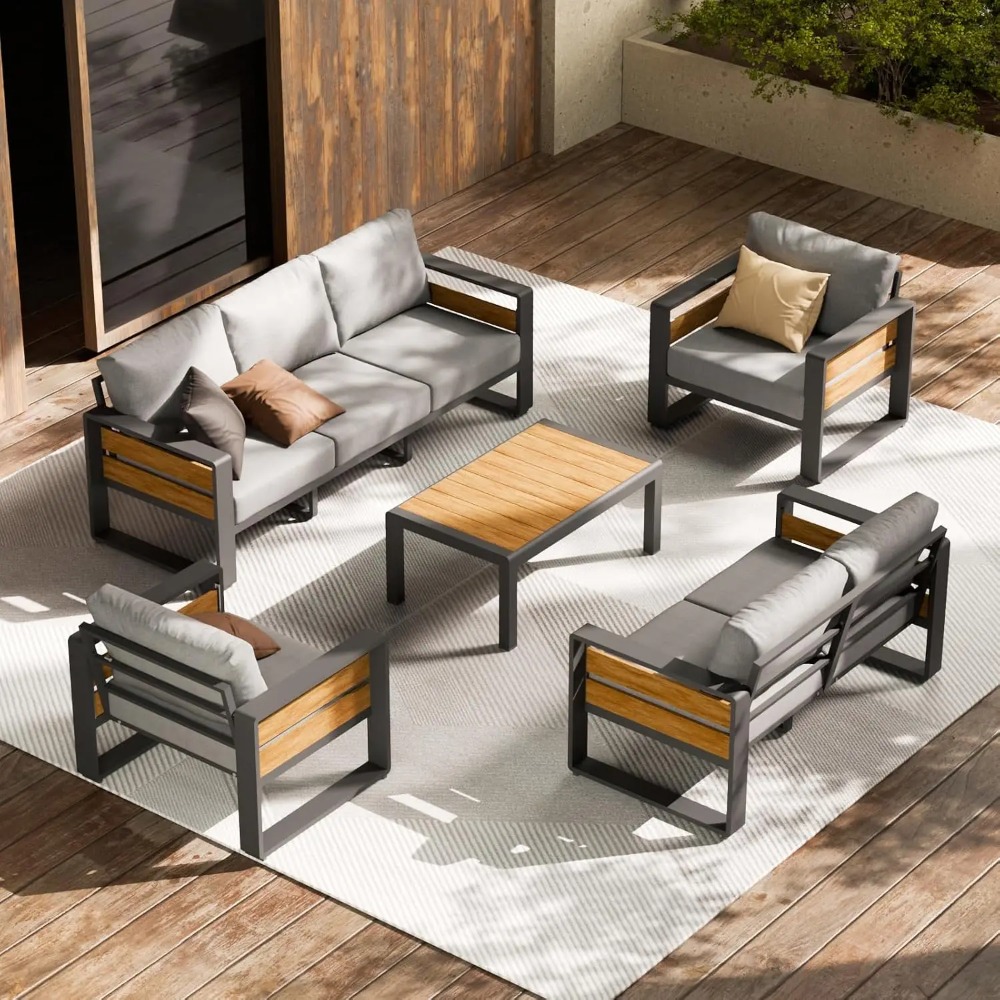 Outdoor Furniture Lounge Set - Aluminium tuinmeubelset met tafel, 7 zitplaatsen,