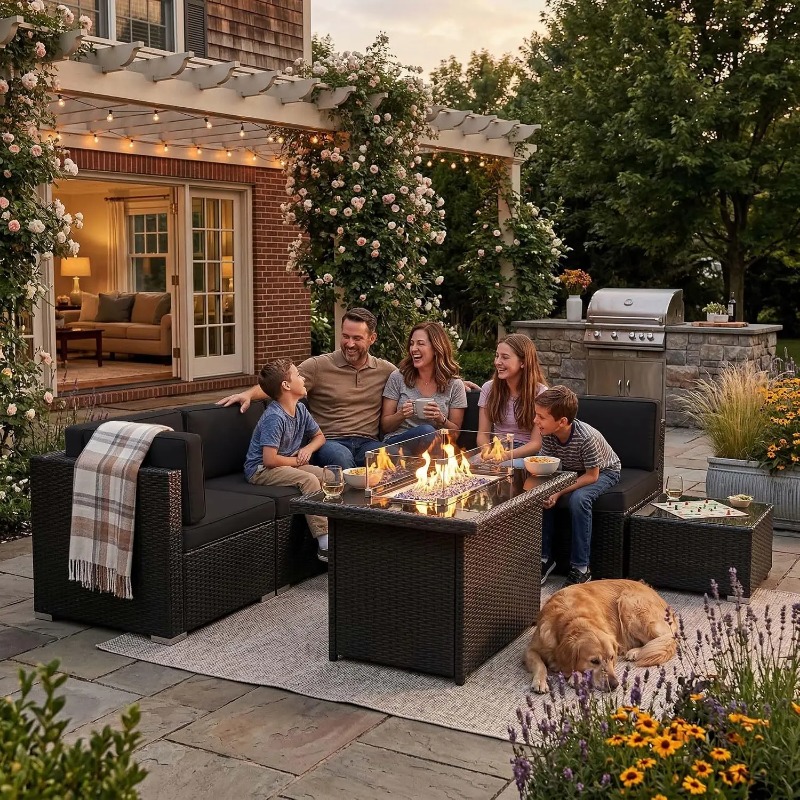 8-delige patio wicker sectione - Outdoor Furniture With Fire Pit Table recensie en prijs