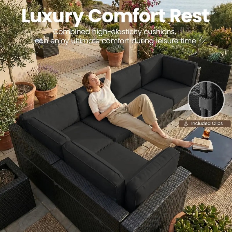 8-delige patio wicker sectione - Outdoor Furniture With Fire Pit Table recensie en prijs