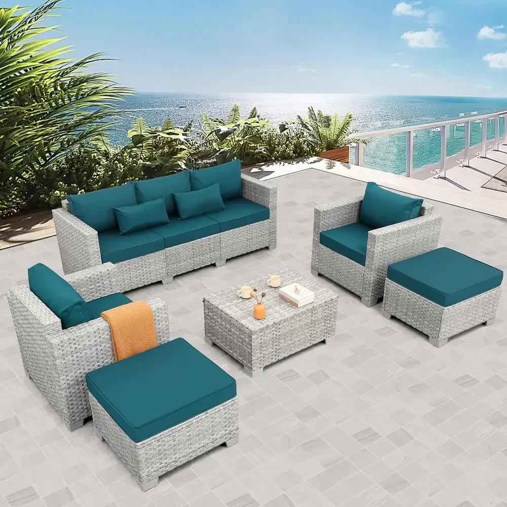 6-delige grijze rieten tuinmeu - Outdoor Furniture With Storage For Cushions recensie en prijs