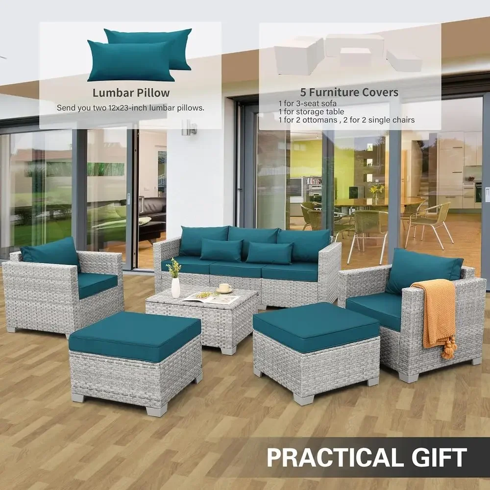 6-delige grijze rieten tuinmeu - Outdoor Furniture With Storage For Cushions recensie en prijs