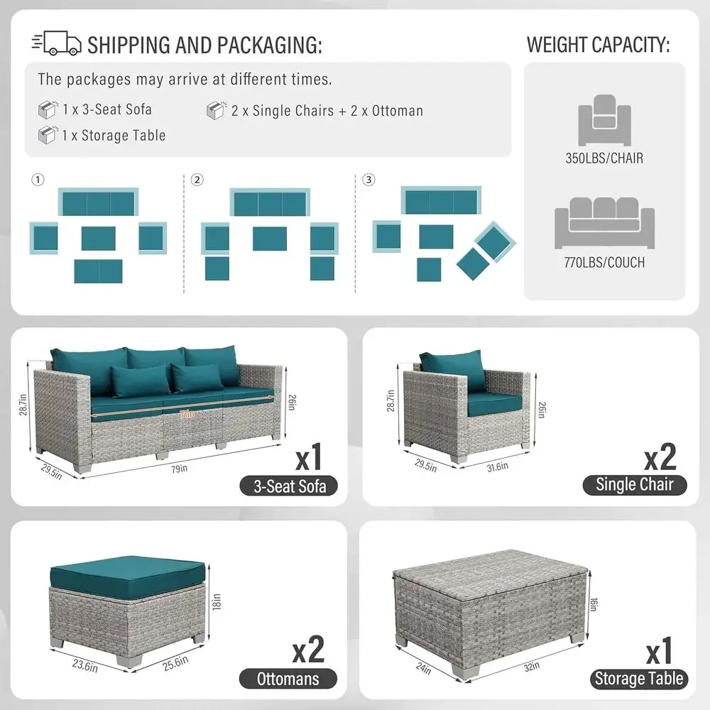 6-delige grijze rieten tuinmeu - Outdoor Furniture With Storage For Cushions recensie en prijs